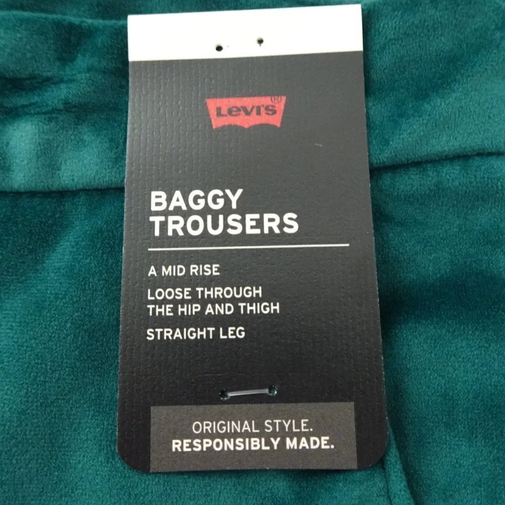 Levi's Baggy Trousers Women's Size 32x31 Green Velvet Wide Leg Loose Fit - Picture 7 of 10